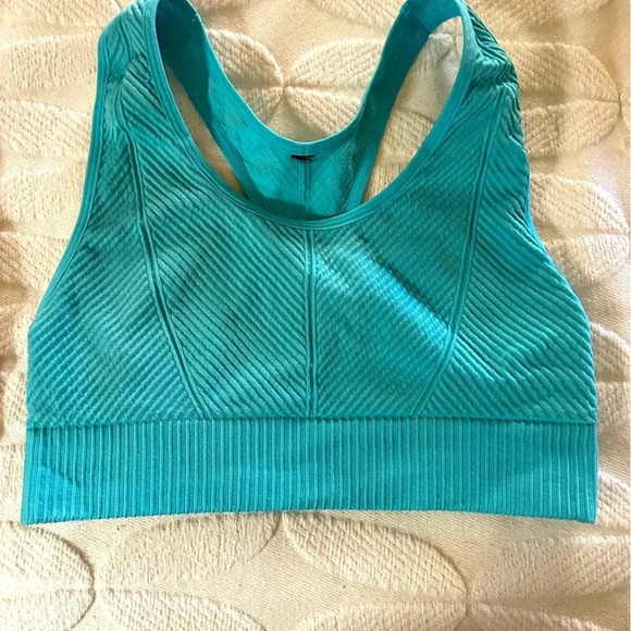 GUC Victoria’s Secret PINK sports bra, size Small. Teal texture fabric. No cups. - Picture 1 of 3